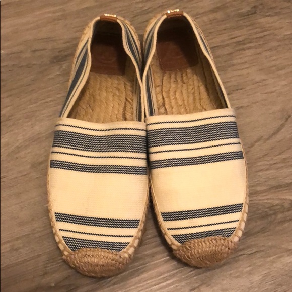 Blue and white Tory Burch flats